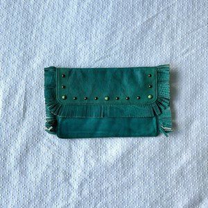 Tasha Polizzi Teal Fringe Clutch
